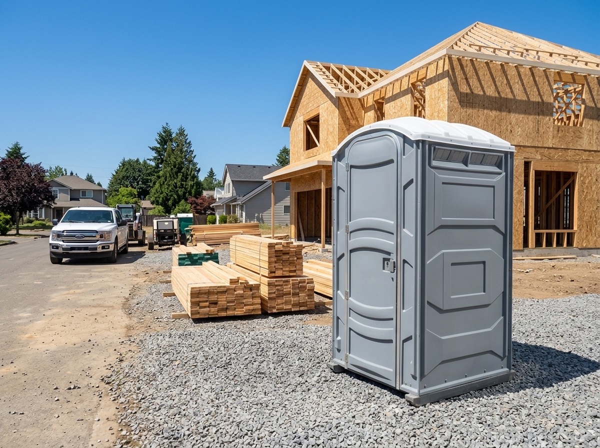 Standard portable toilet on a residential jobsite